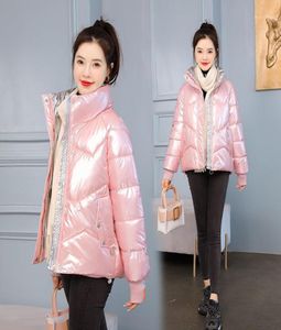 Women039s Down Parkas Glossy Stand Collar Woman Winter Puffer Jacka Plus Size Coat Wind Break Quiltade rockar Crawaii K1589835