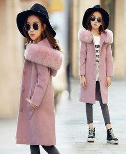 2019 Autumn Winter Girls Fashion Thicking Large Fur Collar Wool Coat Jacketmx1909163648092