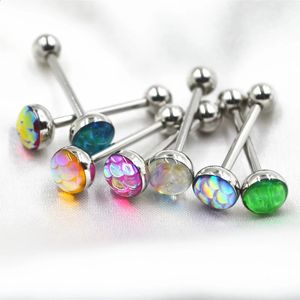 50pcsLot Steel Tongue Ring Bar Nipple Straight Barbells Candy Color Body Piercing Jewelry 16X16X57MM 240127