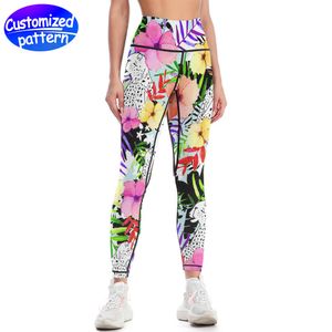 Ladies custom yoga pants High definition heat transfer pattern casual sports elastic pants for all seasons 90% polyester +10% spandex 212g white