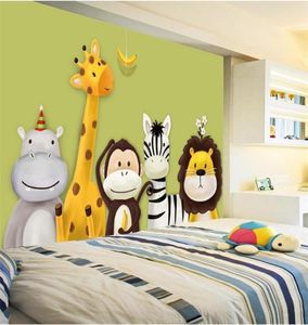 Personalizado mural papel de parede crianças039s quarto dos desenhos animados tema animais pintados fundo fotos decoração da parede crianças papel de parede ro4272620049