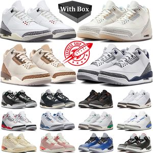 Mit Box 3s Basketballschuhe Männer Frauen Jumpman 3 White Cement Reimagined Ivory Fear Palomino Midnight Navy Green Glow Fire Red Herren Trainer Outdoor Sneakers