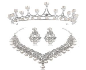White Crystal Pearl Crown Earrings Necklace Jewelry Sets Bridal Wedding Jewelry Elegant Fashion Cubic Zirconia diamond jewelry8850819