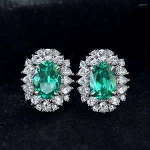 Brincos de parafuso prisioneiro moda tendência 925 prata incrustada 5a zircão em forma de ovo sintético paraiba verde high-end luxo cheio diamante senhoras