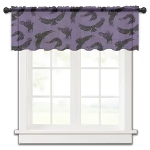 Vorhang Halloween Baumwolle Textur Krähe lila kurze transparente Fenster Tüll Vorhänge für Küche Schlafzimmer Home Decor kleine Voile Vorhänge