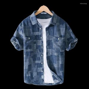 Camisas casuais masculinas gravata tingida textura camisa de manga curta verão marca na moda tamanho solto e versátil topo homem