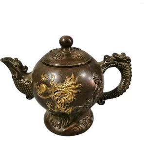 Garrafas em relevo dragão jogando contas roxo cobre dourado bule de chá decoração para casa ornamentos