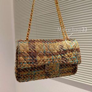 Luksusowa marka ramion damska tweed klasyczny podwójny klapę złotą metalową sieć Matelasse Crossbody Torebka Pochette torebka