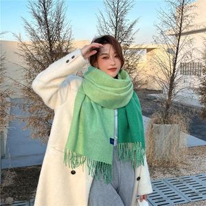 Scarves Autumn And Winter Solid Color Cashmere Scarf Women Senior Sense Of Thickening Warm Double Sided Two Tassel Shawl