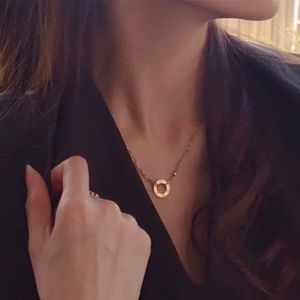Модельер ожерелье любовь ключицы ожерелья двойной цепи круг кулон для мужчин женщин влюбленных пара Gift2246