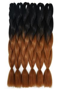 Mode svart till blueredPurple Two Tone Kanekalon Xpression Jumbo Braid Hair 24quot Silky Straight Synthetic Ombre flätning HA5799959