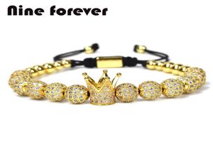 1 pz Nuovo Design donna moda CZ Corona Imperiale Bracciali color oro Micro Pavimenta CZ Donne Intrecciatura Macrame Bracciale uomo gioielli Y182957978