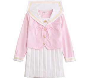 Uniforme scolastica giapponese cosplay Donne Sakura Rosa chiaro Top Gonna a pieghe bianca JK Uniforme Ragazze Vestito da marinaio giapponese8908387