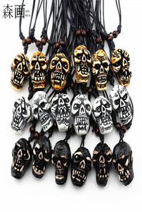 Fashion Jewelry Whole 18PCS Imitation Yak Bone Carved Horror Devil Skull Pendant Necklace Halloween Skull Necklace Amulet Gift6799334