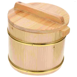 Garrafas de armazenamento barril de madeira balde de arroz cozido sushi com tampa servindo recipiente exibição tigela tigelas de mistura
