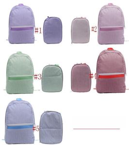 حقائب المدارس العصرية على الظهر في الهواء الطلق تخزين الأطفال الطالب Seersucker backback حقيبة غداء حقيبة الغداء