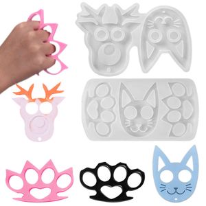 Crystal Glue Dropping Creative Animal Cat Face Key Chain Pendant Fist Defense Finger Tiger Silicone Mold UB7F
