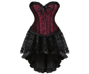 2018 Women Burlesque Dancer Witch Halloween Sexy Overbust Bustier Mini Gothic Corset Dress With Skirt Plus J1907013373329