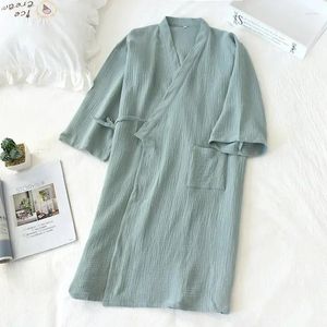 Kvinnors sömnkläder pyjamas tunn service damer robe badrock crepe nattklänning män 2024 vår bomull hem och sommar japansk stil