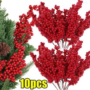 Dekorativa blommor 10/1st Simulering Red Berries Christmas Tree Decoration Diy Berry Branches For Wreath Gift Xmas Party Home Table