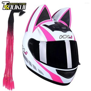 Caschi da moto Casco Cat Ear Full Face Certificazione DOT Staccabile Capacete De Moto Regalo carino per la fidanzata Casco