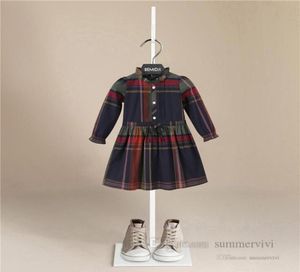 Projektantki Sukienki dla dzieci Plaid Flack kołnierzyka Klastrowa Suknia Księżniczka Księżniczka Sukienka Sprężyna jesienna Dzieci Koks