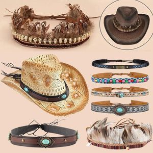 Berets Boho Chapéu Acessórios Retro Western Denim Cinto Homens e Mulheres Palha Cowboy Fivela Decoração Moda