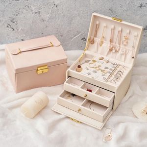 Stora tre-lagers smycken Box Pu Leather Necklace Earring Ring Holder Casket Makeup Storage Organizer Box For Gifts 240122