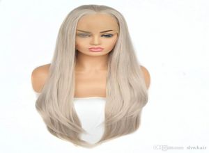 Synthetic Hair Wigs White Platinum Grey Straight Synthetic Lace Front Wig Heat Resistant Fiber Natural Hairline5857396