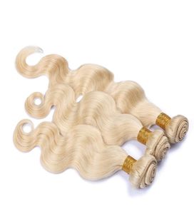 Klasa 7A Blond Brazylijska Dziewicze Włosy Weave 613 Kolor ludzkie włosy przedłużenie Brazylijska Body Fala Blond Ludzkie Włosy Splot Firmy 6106704