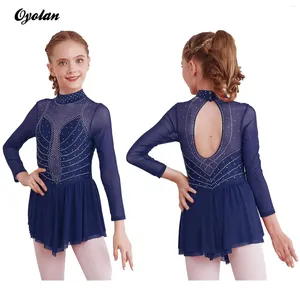 Stage Wear Kids Girls Figure Skating Tutu Dress Shiny Rhinestone Ballet Dance Performance Dancewear Rhythmic Gymnatics Leotards