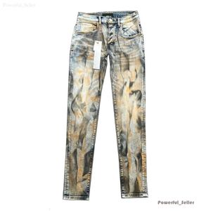 Jeans män lila kvinnor staplade långa byxor ksubi rippade high street jeans retro färg fläck lapp hål denim streetwear silm fötter mikro elastik 6361