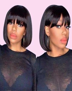 Meetu Human Hair Wigs With Bangs Loose Body Afro Kinky Curly Peruansk ingen spets peruk 99J ingefära kort bob rakt för kvinnor alla AG4885629