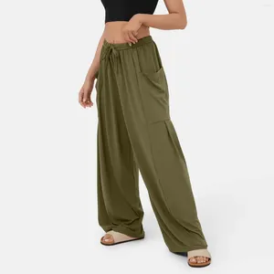 Women's Pants Women Trousers Wide Leg Elastic Waistband Drawstring Casual Palazzo With Pocket Loose Pantalones De Mujer