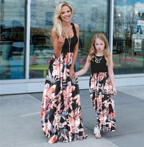 Aile Eşleşen Maxi Tank Elbise Yaz Anne ve Ben Kız Patchwork Floral Uzun Elbiseler Kadınlar İçin Anne Bebek Kız Giysileri 2207126409464