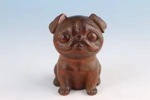 Decorative Figurines Boxwood Hand Carved Dog Statue Netsuke Collectable Home Deco