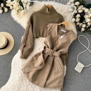 Two Piece Dress Women's Sets Gentle Fashion Style Knitted Sweater Temperament Set