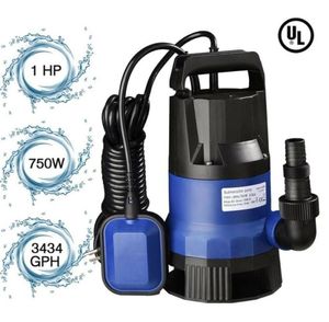 Pompa sommergibile per pozzetto dell'acqua 1HP 3432GPH 750W Sporco pulito Piscina Stagno Flood16601565811