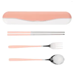 Dinnerware Sets Cutlery Set Chopsticks Fork Spoon Silverware Portable Utensil Kit Holder And Case Stainless Steel Tableware Student