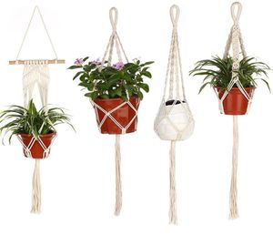 Wall Hanging Plant Hanger Rope Basket Flower Pot Handmade Knitting Braided Hemp Flowerpot Lifting Rope Pots Net Lanyard For Garden6793220