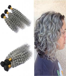 Ombre Color Silver Grey Deep Wave Hair Weaves 3pcs Unprocessed 100 Human Hair Deep Curly 1B Grey Hair 3Bundles Extension8373282