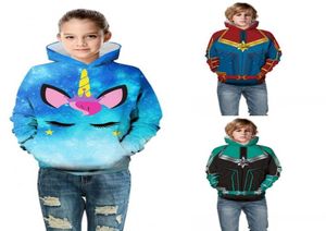 Hoodies engraçados para crianças moletons impressão 3d colorido unicórnio capitão menino menina com capuz crianças outerwear manga longa primavera pullover1073184