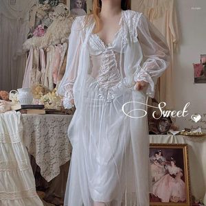 Kobietowa odzież snu Kobiet French Nightdress Princess White Lace Fairy Night Dress Victorian Vintage Nightgown Kawaii Loungewear