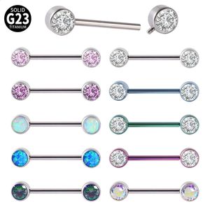 PAIR G23 Double Cz Nipple Barbell Ring Opal Piercing Shield CZ Tongue Rings 14G Body Jewelry 240127