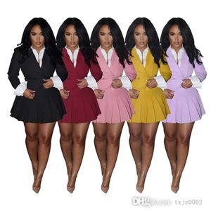 Womens Tracksuits Two Pieces Set Designer New Suit Short Skirt Patchwork Pleated Skirt Office OL Jacket 5 Colours