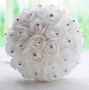 6 färger Crystal Bridal Bouquet Pink White Ivory Artificial Rose Flower Rhinestone Centerpiece Bridesmaid Hand Flower Wedding Deco4656845