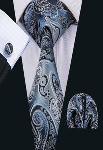 Stock in UK Silk Tie for Men Paisely Black Mens Neckties Hanky Cufflinks Sets Jacquard Woven Meeting Business Wedding Party N15102322580