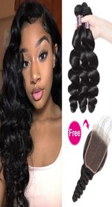 Kaufen Sie 3 Bundles Get A Closure Deep Loose Hair Extensions Brasilianisches Echthaar Bundles mit Verschluss Loose Wave Yaki Straight Wate8333607