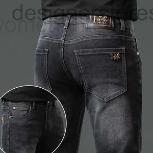 Męski projektant dżinsów projektant H Autumn and Winter Gruby europejskie dżinsy, modne szczupłe dopasowanie męskie, małe stóp, czarne długie spodnie, styl 4ACE 9AYI