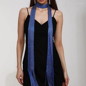 Halsdukar kvinnors ljusa siden solskyddsmedel sjal nattklubb lysande halsband Tassel Fashion Party Evening Dress Scarf